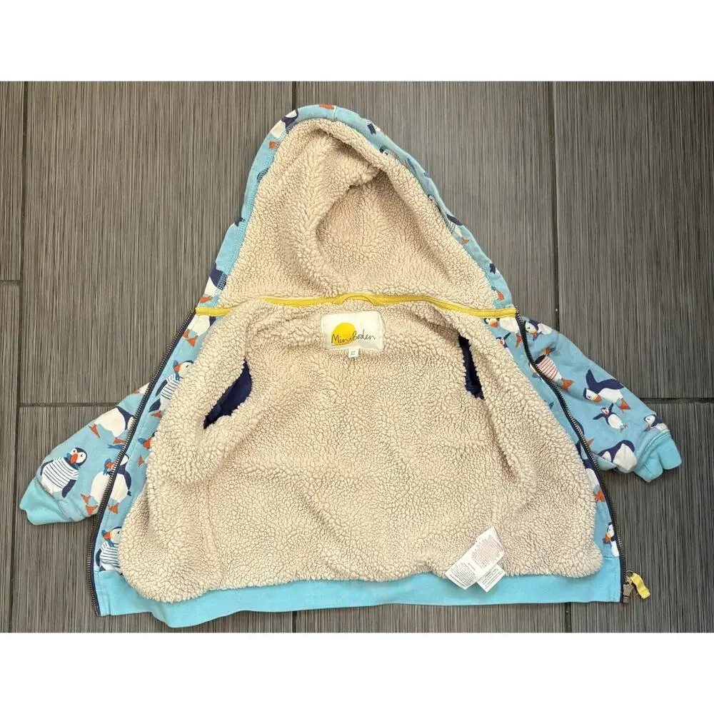 Boden Shaggy-Lined Interest Hoodie Full Zip Jacket Toddler 2/3 Penguins Sherpa